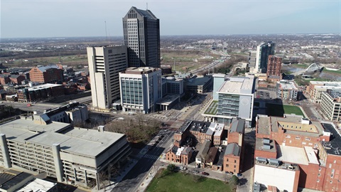 An arial view of the court complex